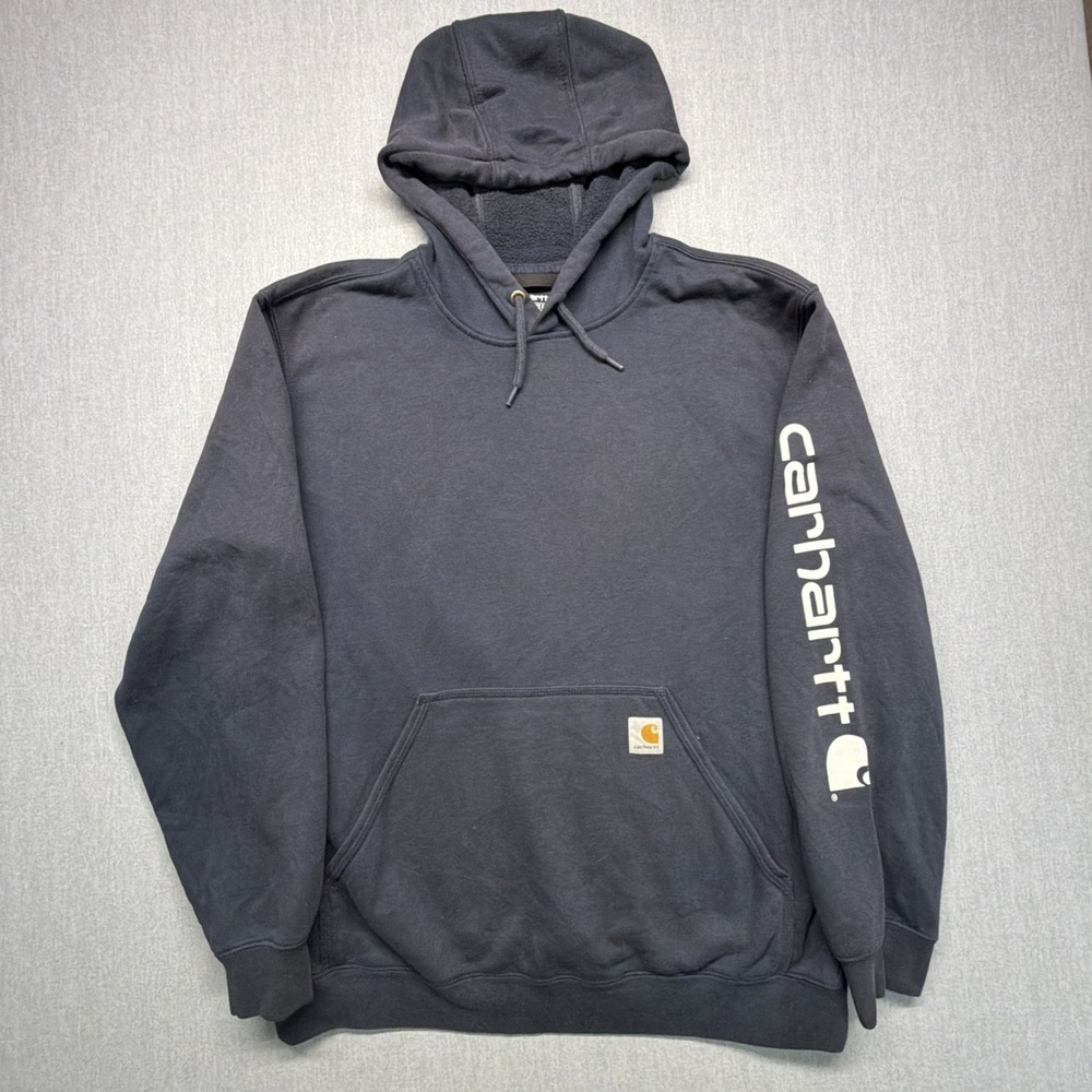 Carhartt Hoodie Sweatshirt Men L Black Loose Fit Pullover Workwear Spellout Logo